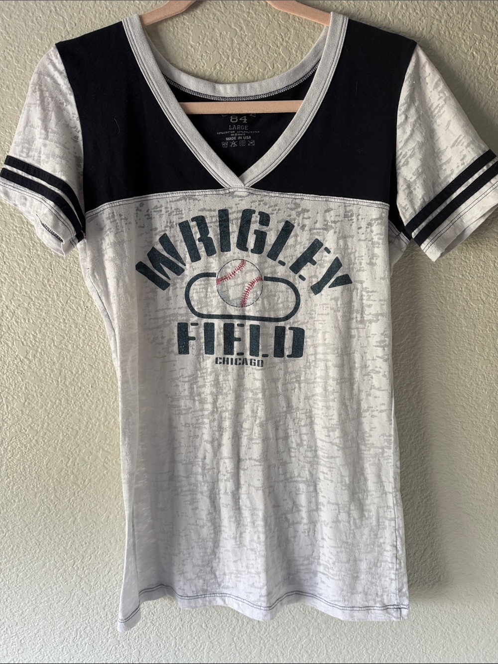 Blue 84 Navy and White Ringer V-Neck Tee